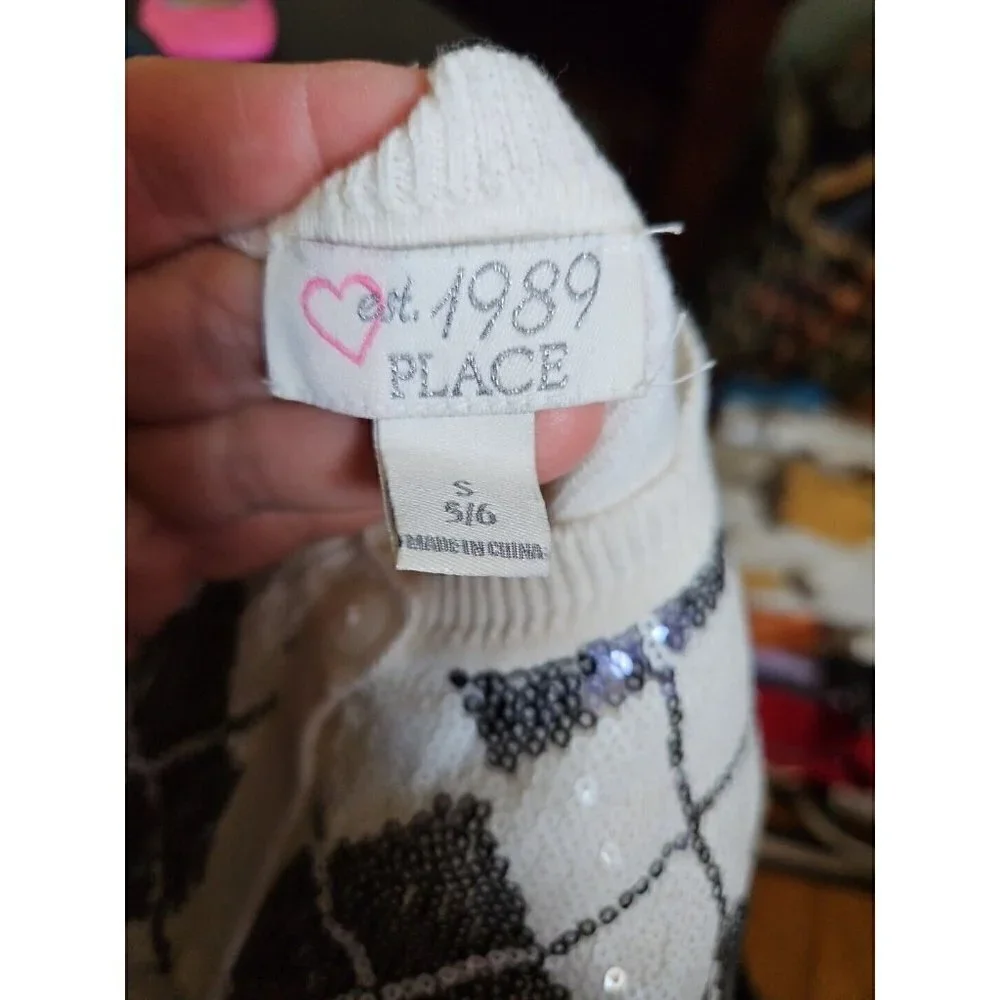 The Children's Place White Black Arguile Sequin Cardigan Sweater 5-6